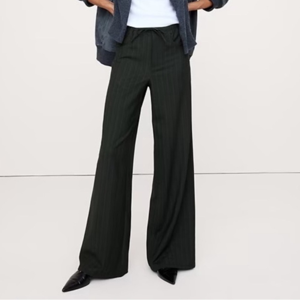 NWT! Banana Republic Multi Stripe Mid-Rise Wide-Leg Flannel Drawstring Pant 📻2️⃣
